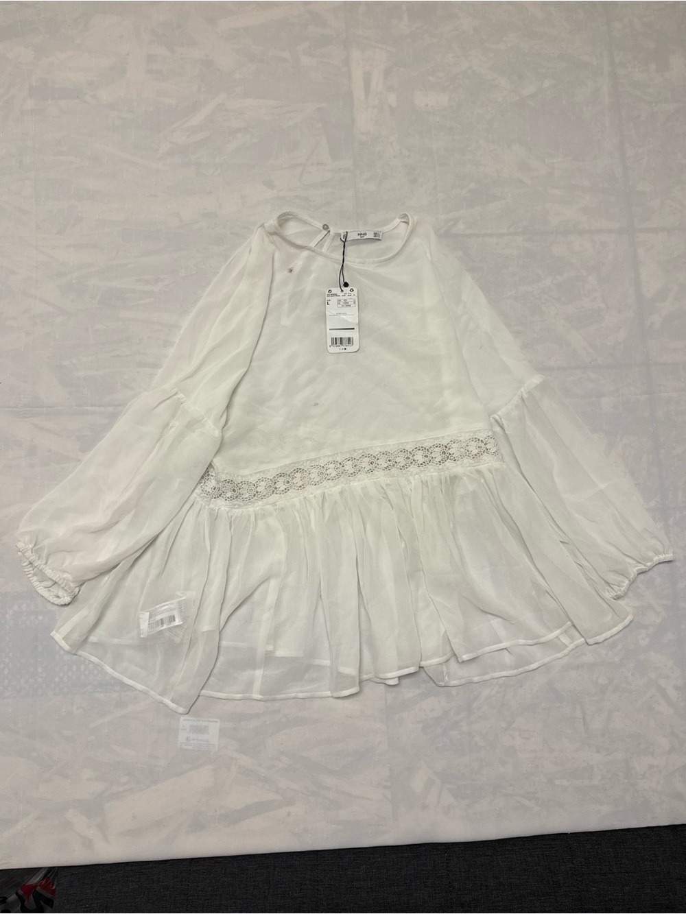 MNG Suit White Lace-Trim Skirted Blouse